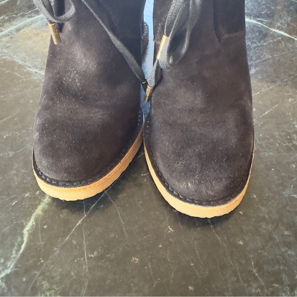 Louis Vuitton Black LV Monogram Suede Wedge Lace up Sneakers Size 37 - Picture 4 of 9